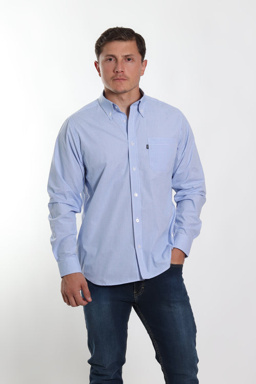 Camisa a cuadros caballero azul cielo manga larga