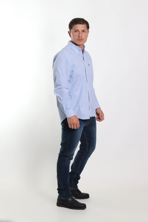 Camisa a cuadros caballero azul cielo manga larga
