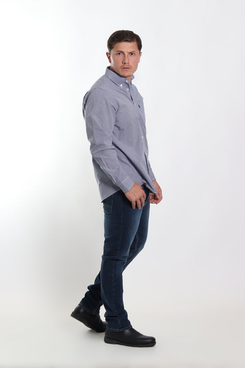 Camisa a cuadros caballero azul marino manga larga