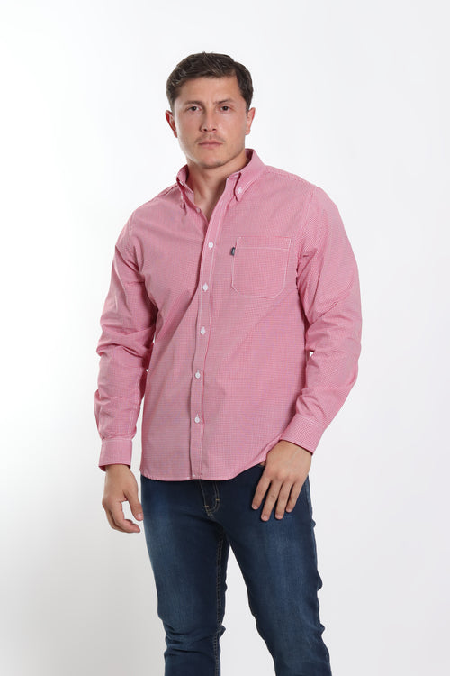 Camisa a cuadros caballero roja manga larga