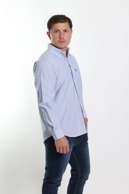 Camisa a rayas caballero azul cielo manga larga