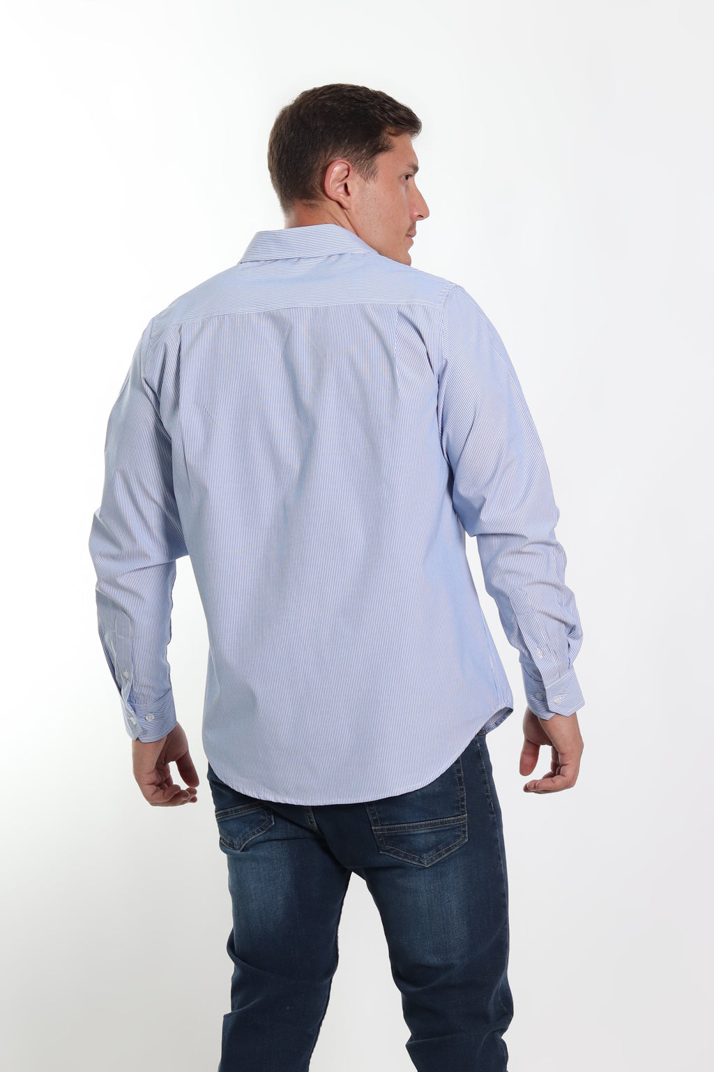 Camisa a rayas caballero azul cielo manga larga