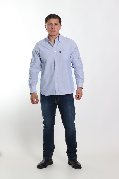 Camisa a rayas caballero azul cielo manga larga