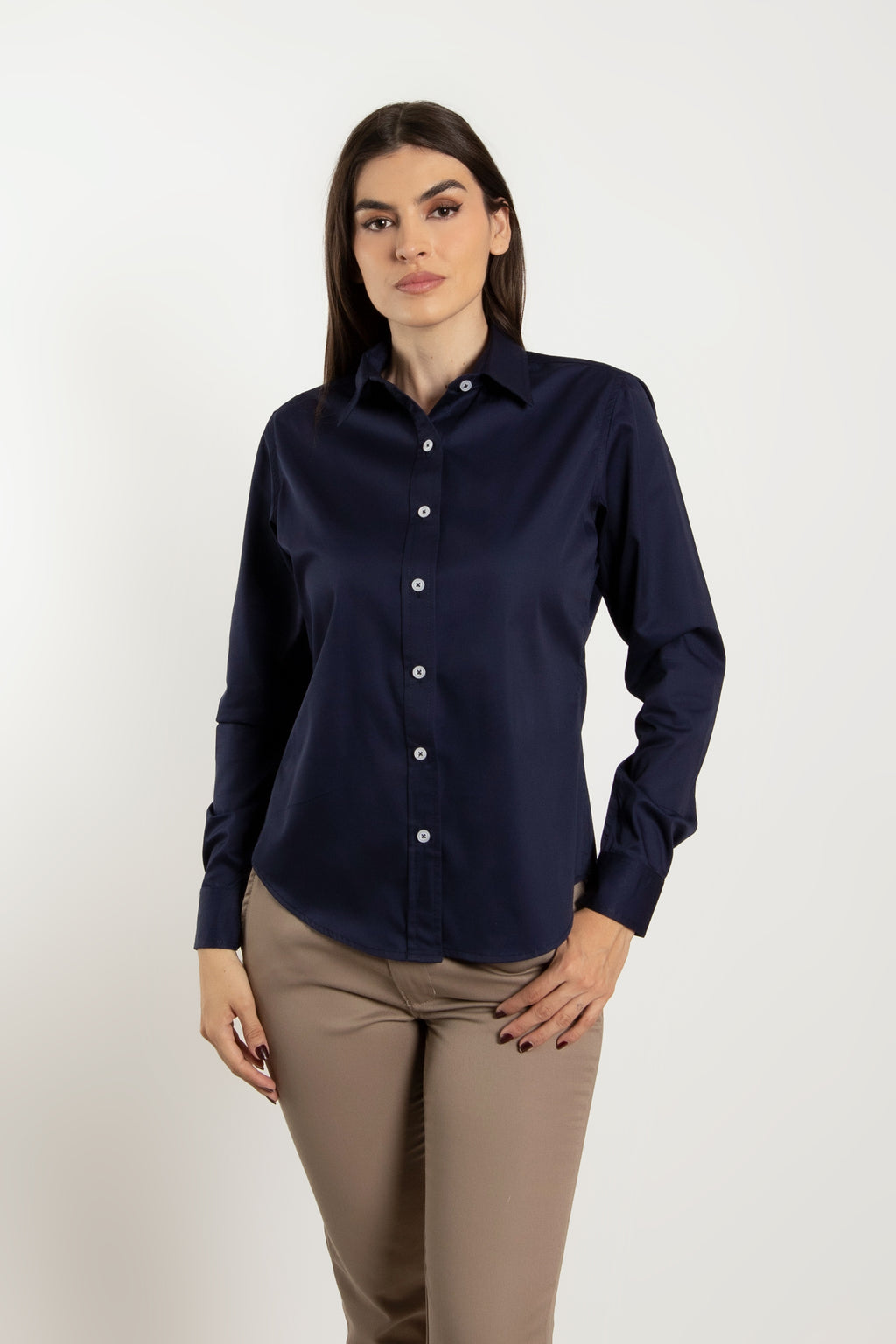 Camisa gabardina Dama azul marino manga larga