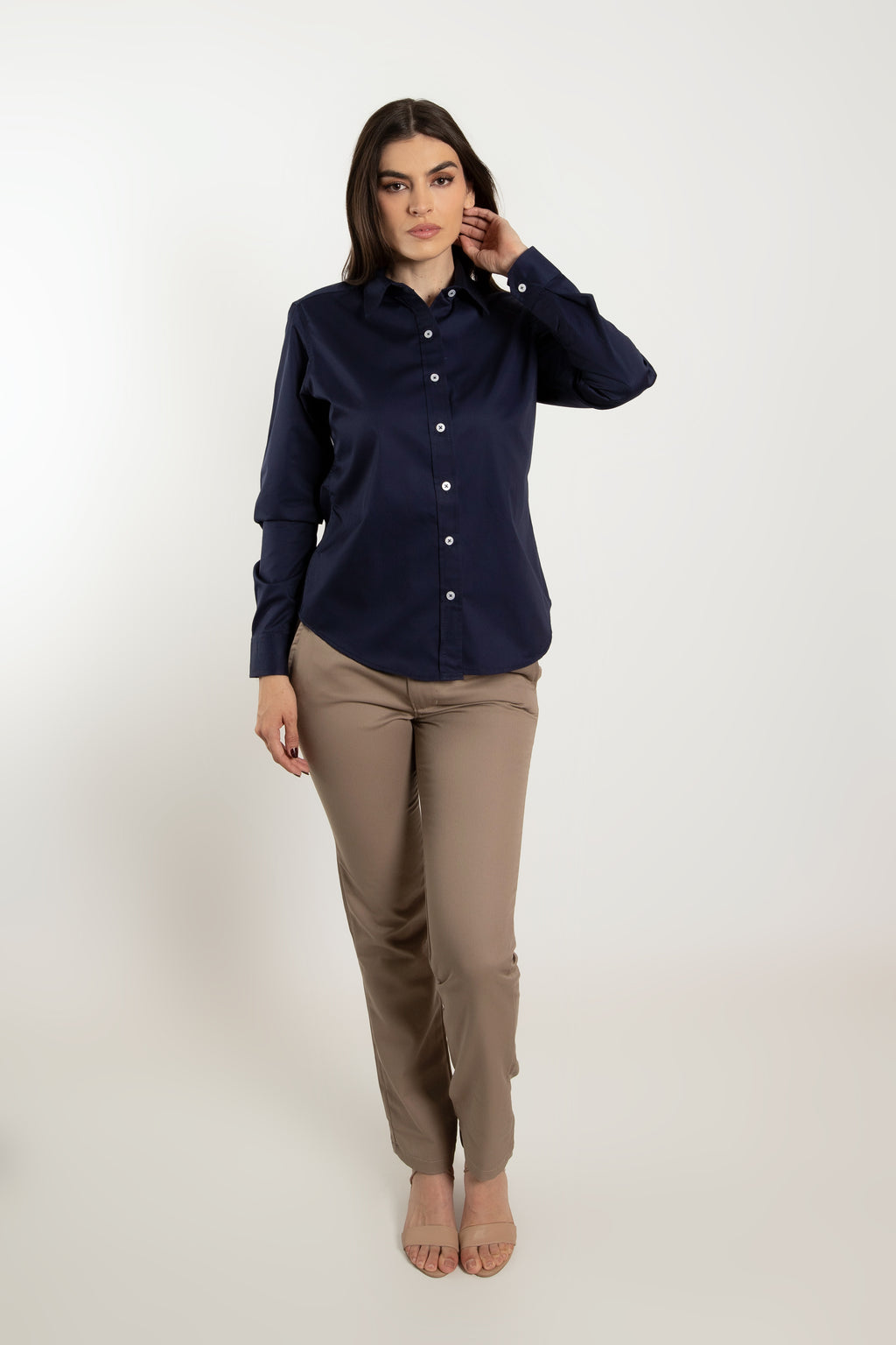 Camisa gabardina Dama azul marino manga larga