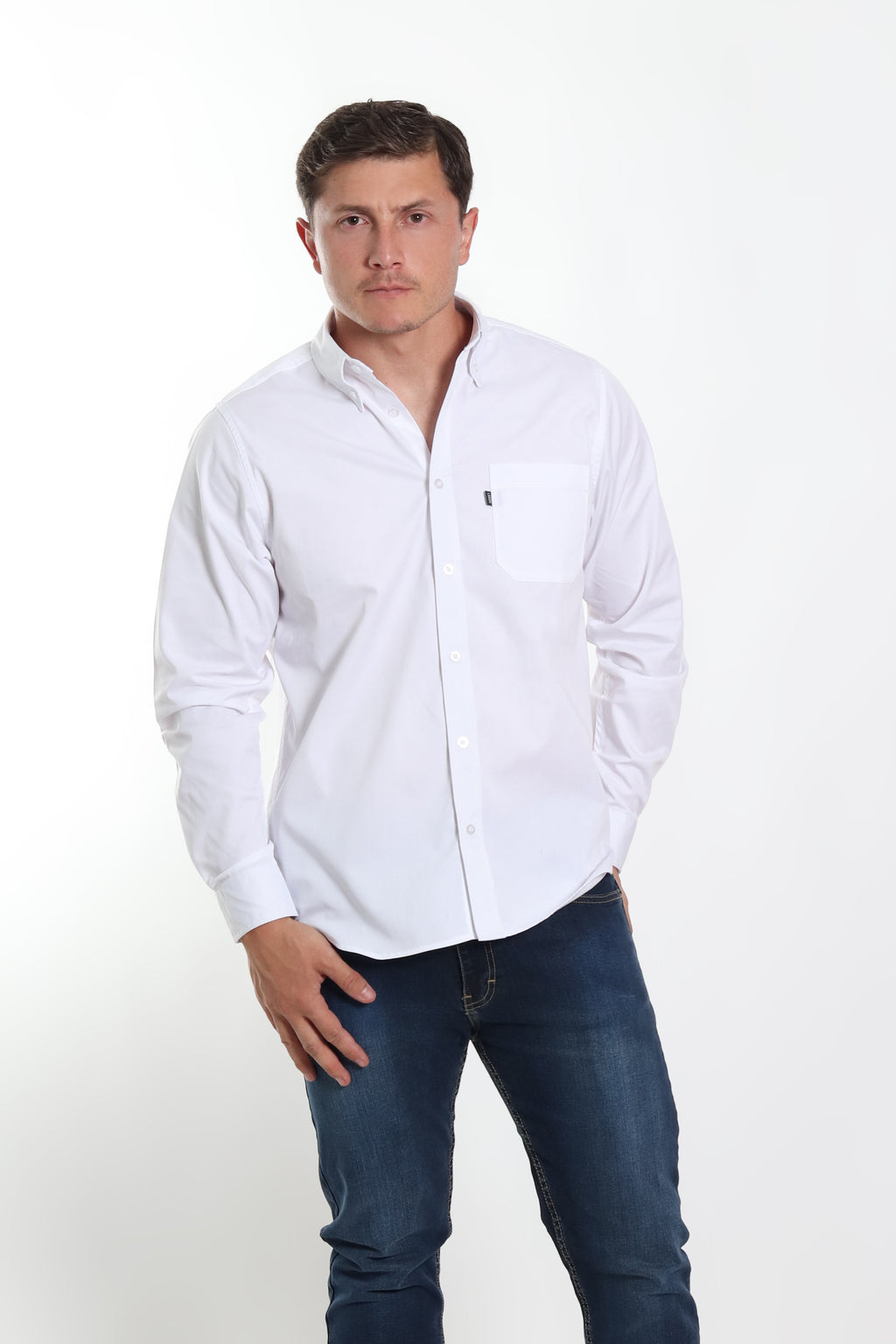 Camisa gabardina caballero blanco manga larga