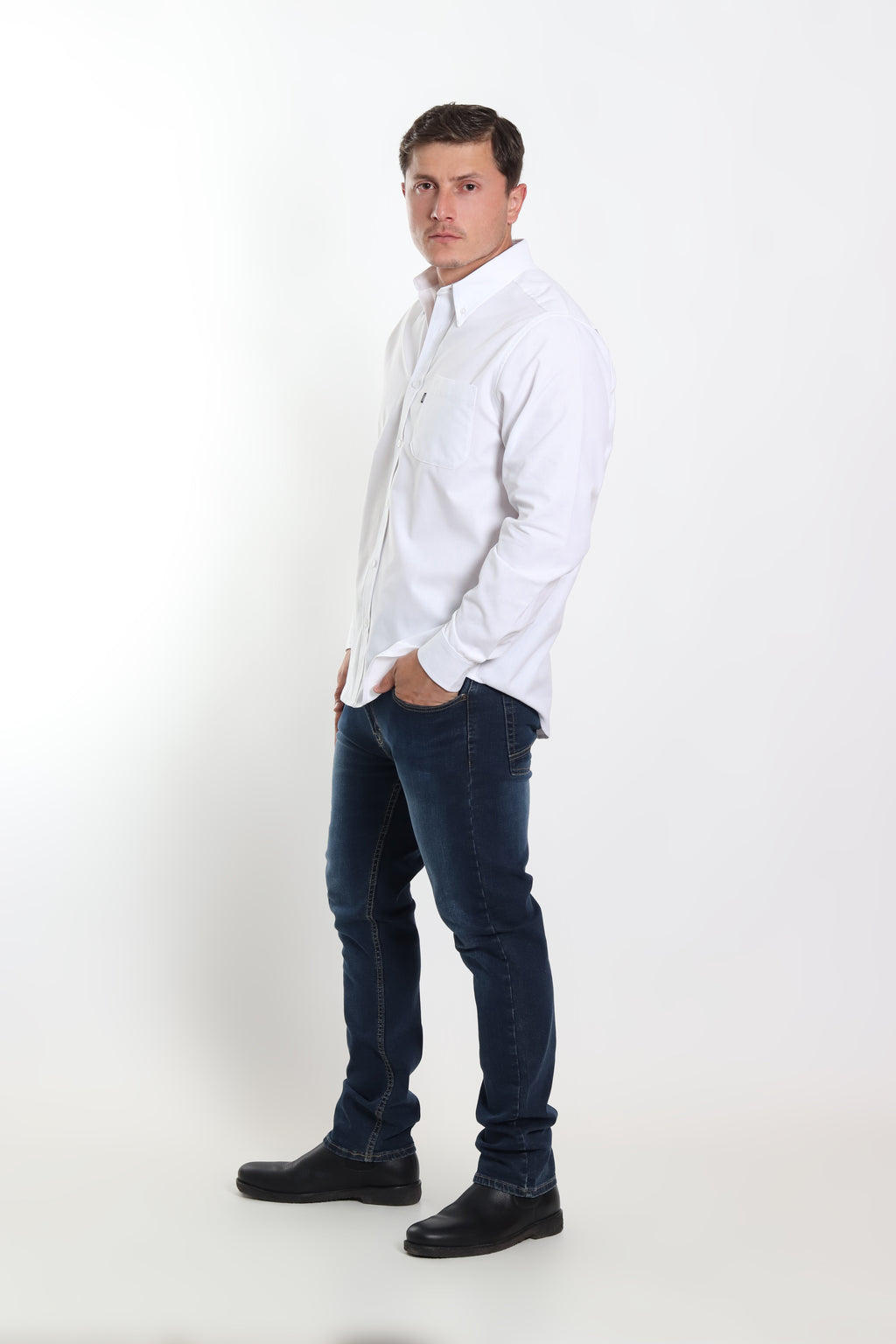 Camisa gabardina caballero blanco manga larga