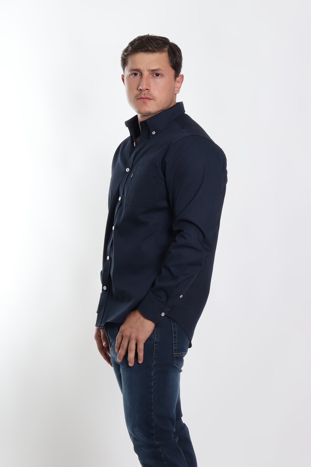 Camisa gabardina caballero azul marino manga larga