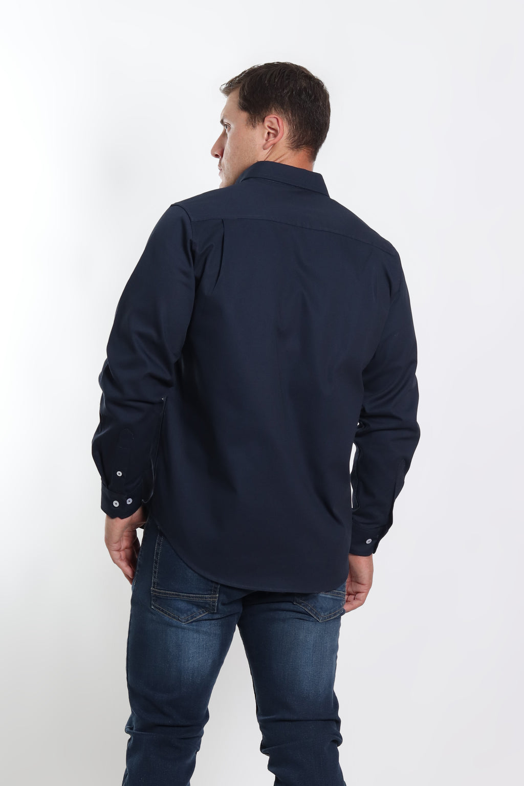 Camisa gabardina caballero azul marino manga larga