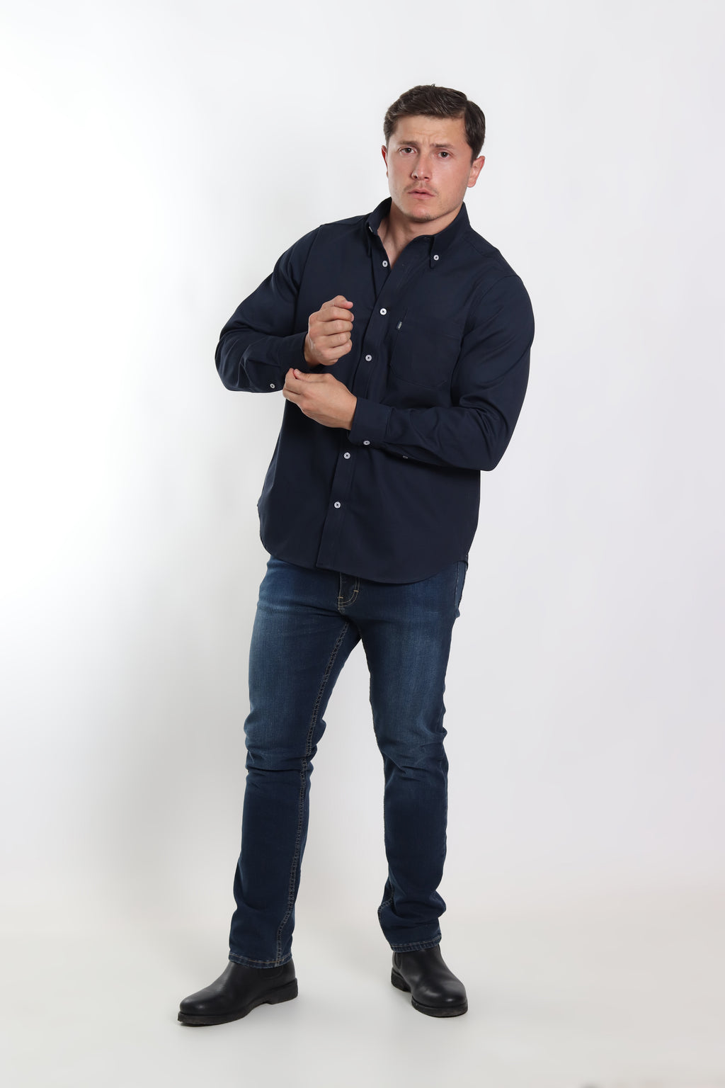 Camisa gabardina caballero azul marino manga larga