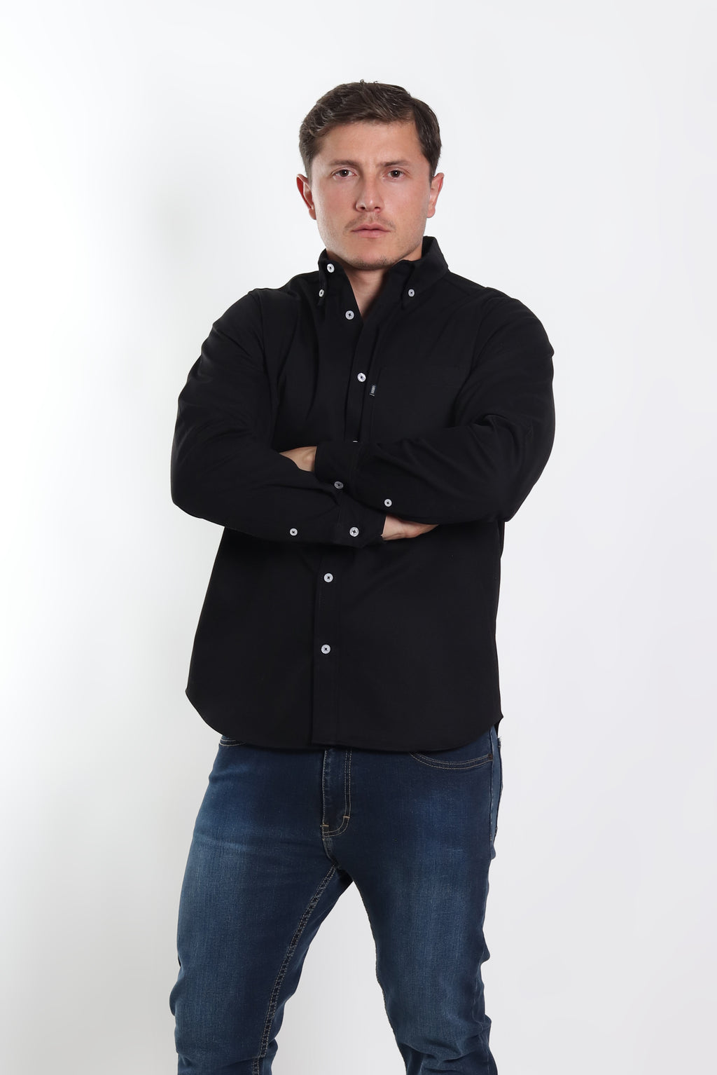 Camisa gabardina caballero negra manga larga