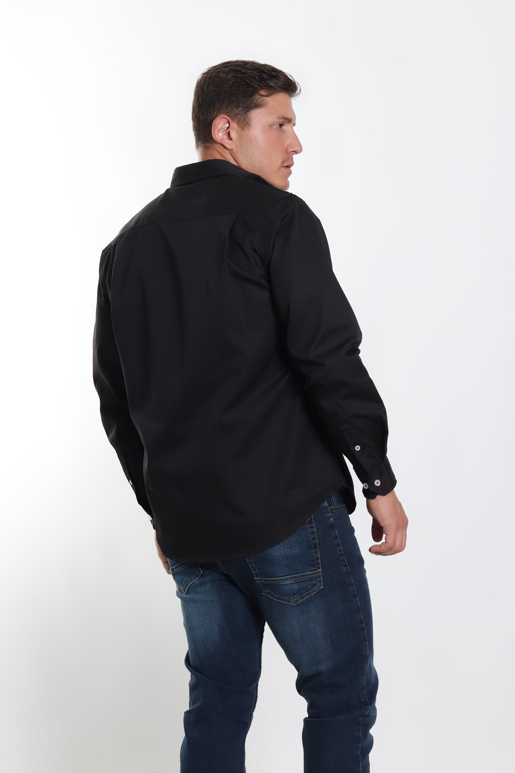 Camisa gabardina caballero negra manga larga