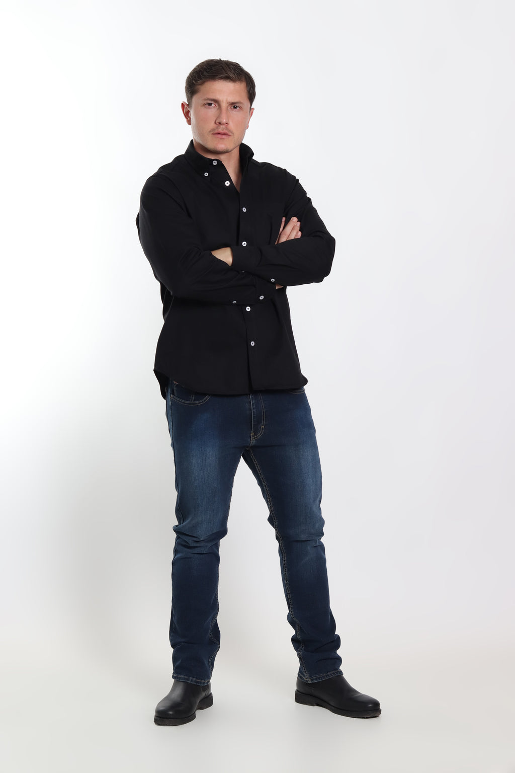 Camisa gabardina caballero negra manga larga