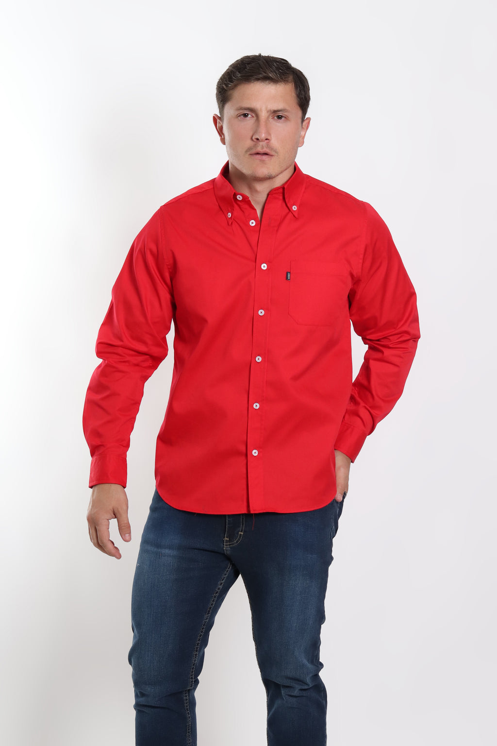 Camisa gabardina caballero roja manga larga