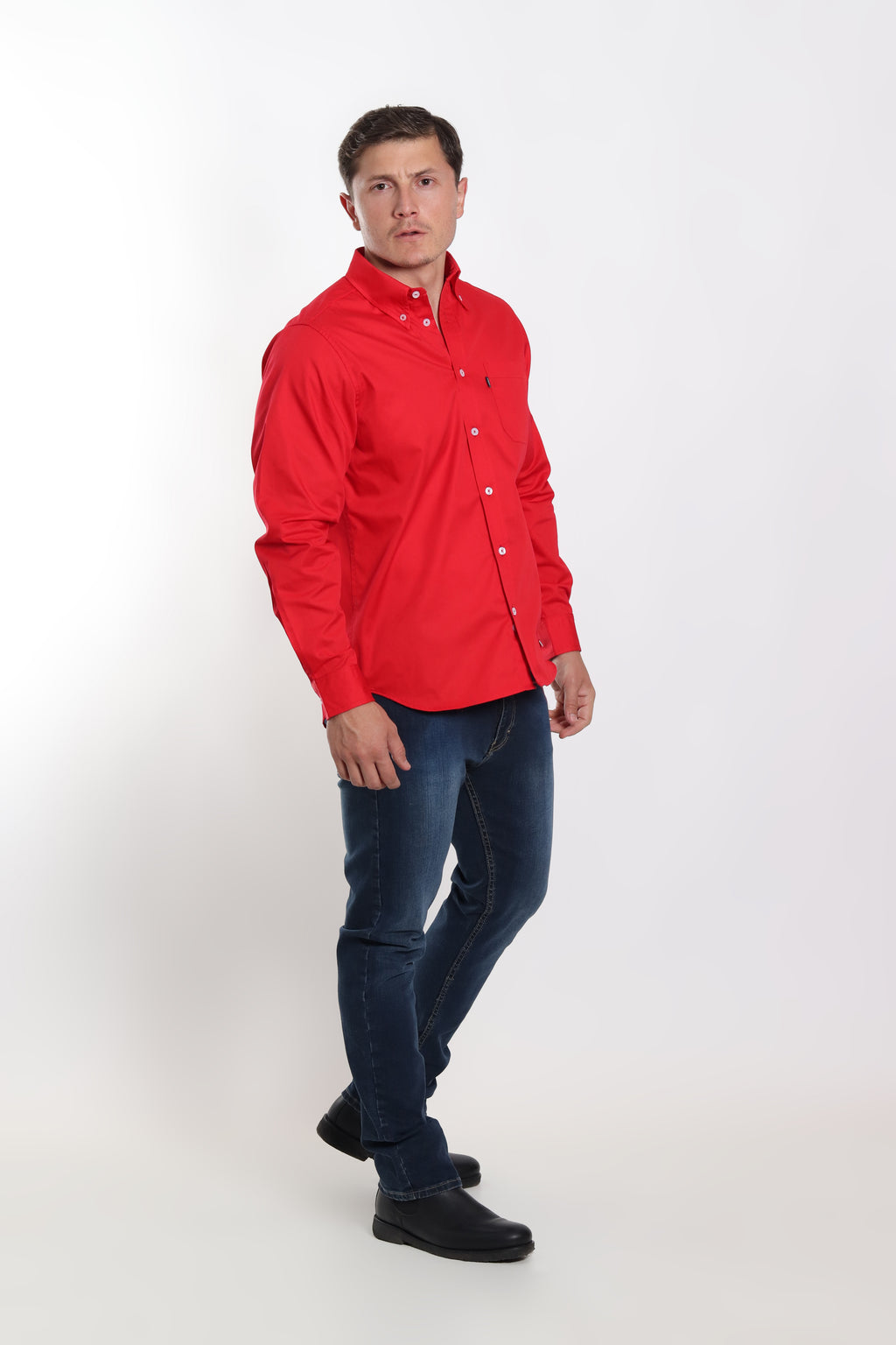 Camisa gabardina caballero roja manga larga