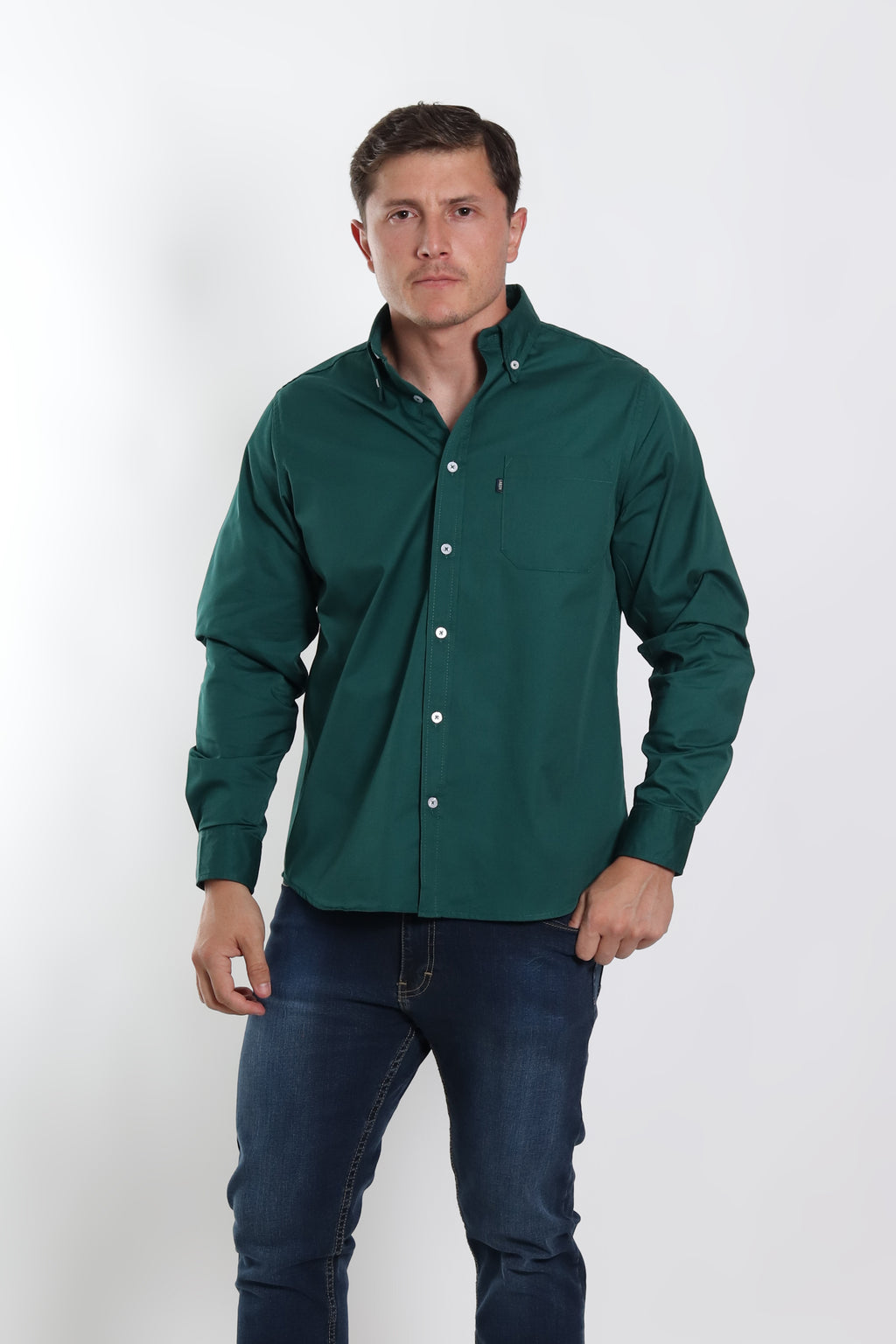 Camisa gabardina caballero verde manga larga