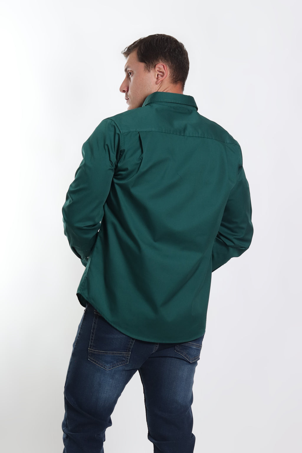 Camisa gabardina caballero verde manga larga