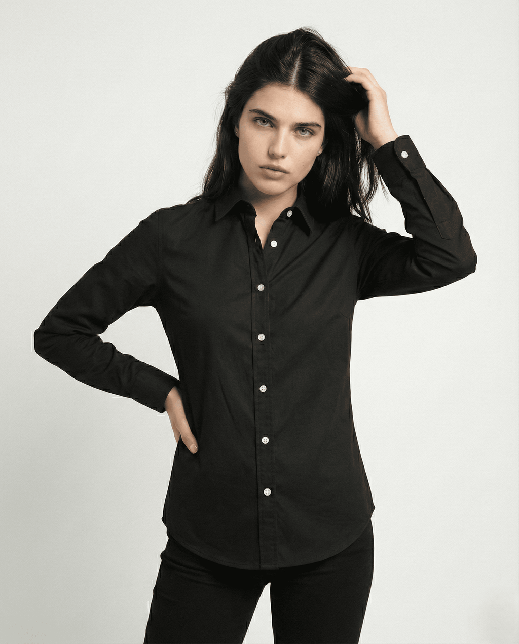 Camisa gabardina Dama Negro manga larga