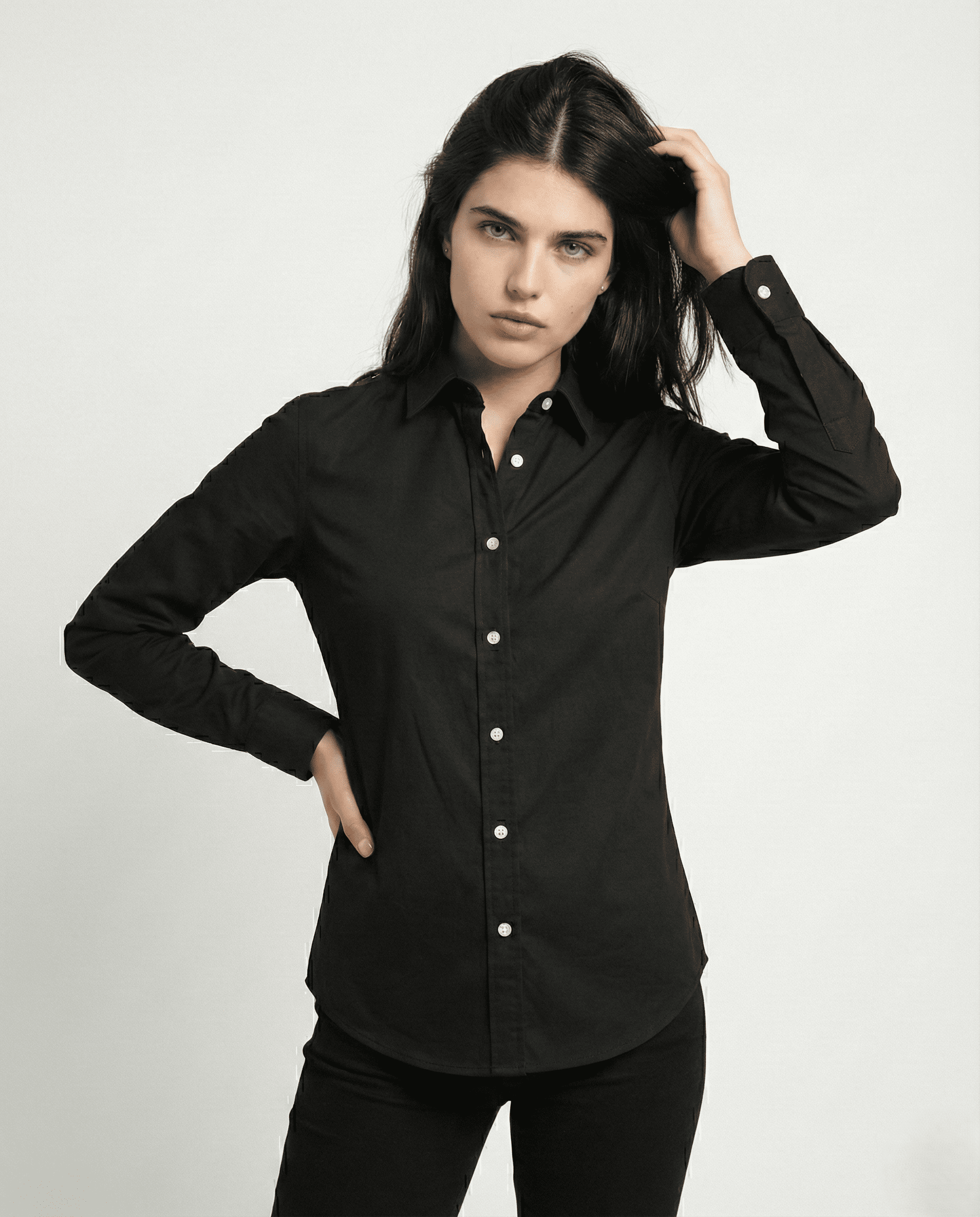 Camisa gabardina Dama Negro manga larga