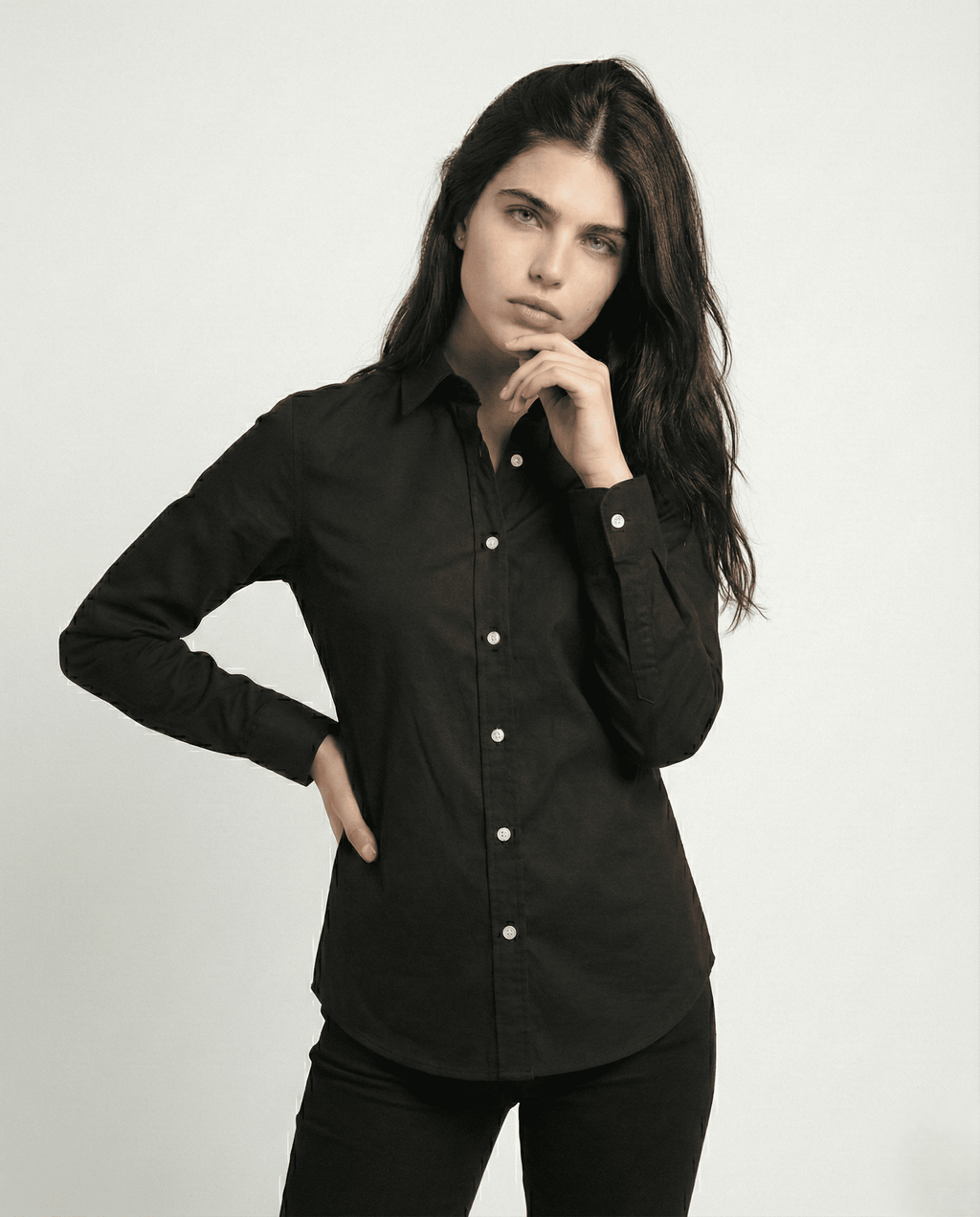 Camisa gabardina Dama Negro manga larga