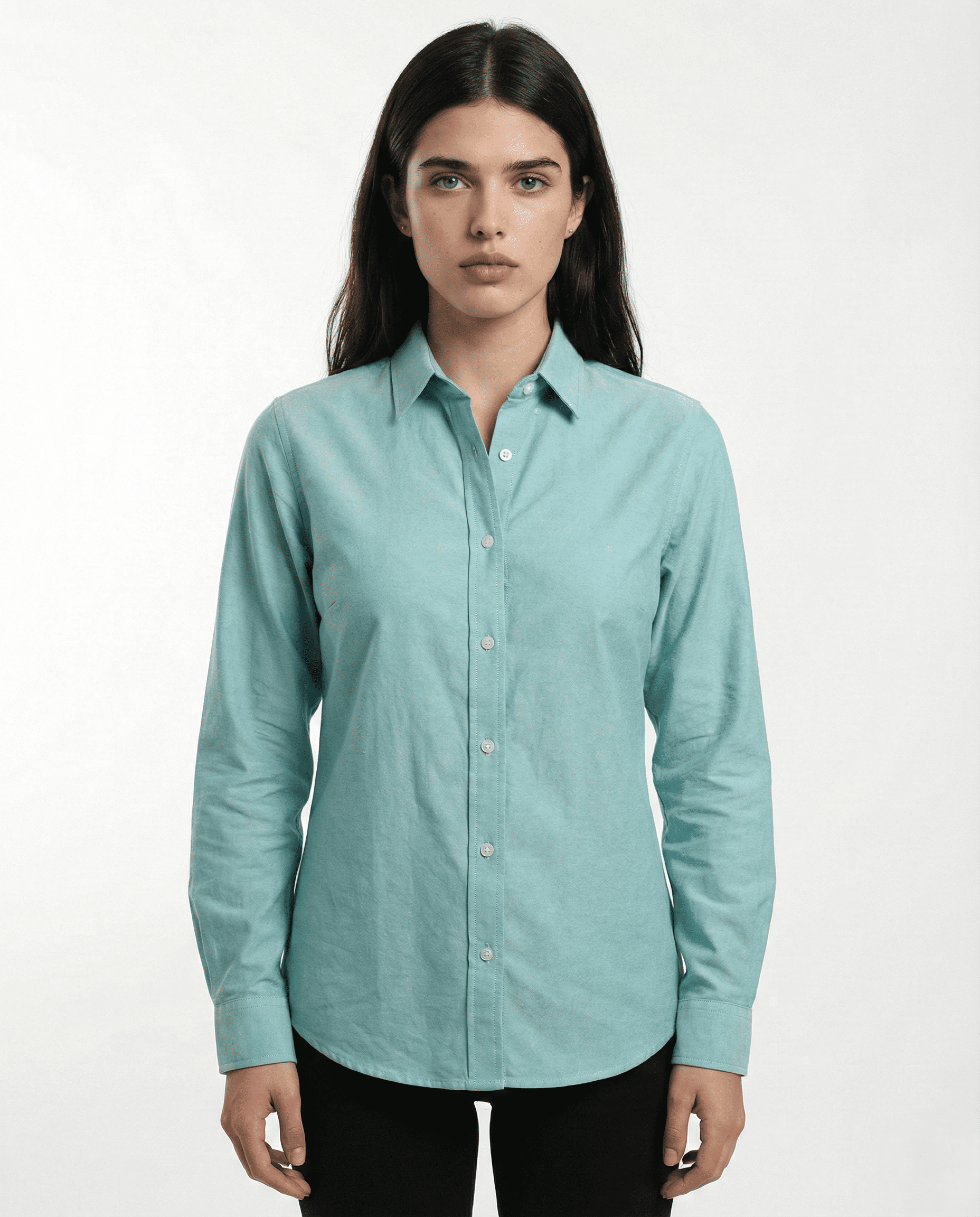 Camisa Dama oxford Verde manga larga