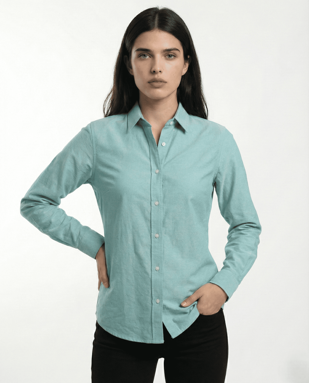 Camisa Dama oxford Verde manga larga