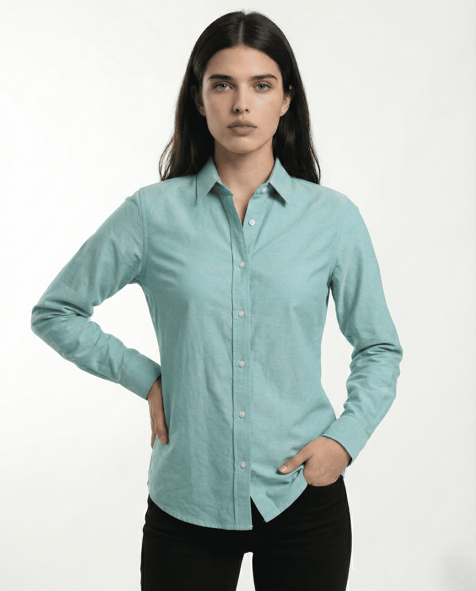 Camisa Dama oxford Verde manga larga
