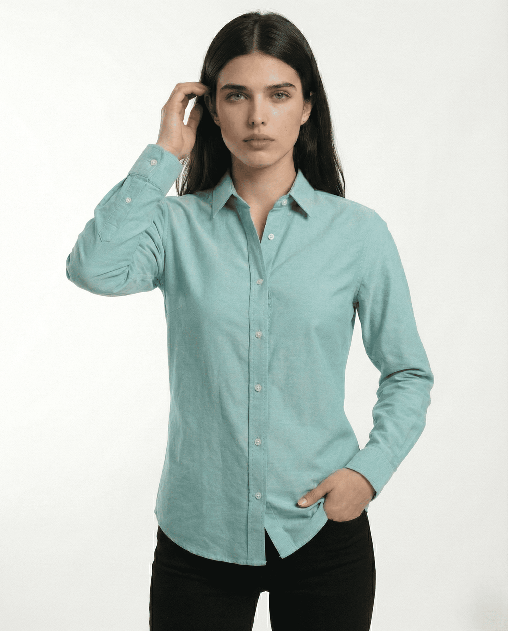 Camisa Dama oxford Verde manga larga