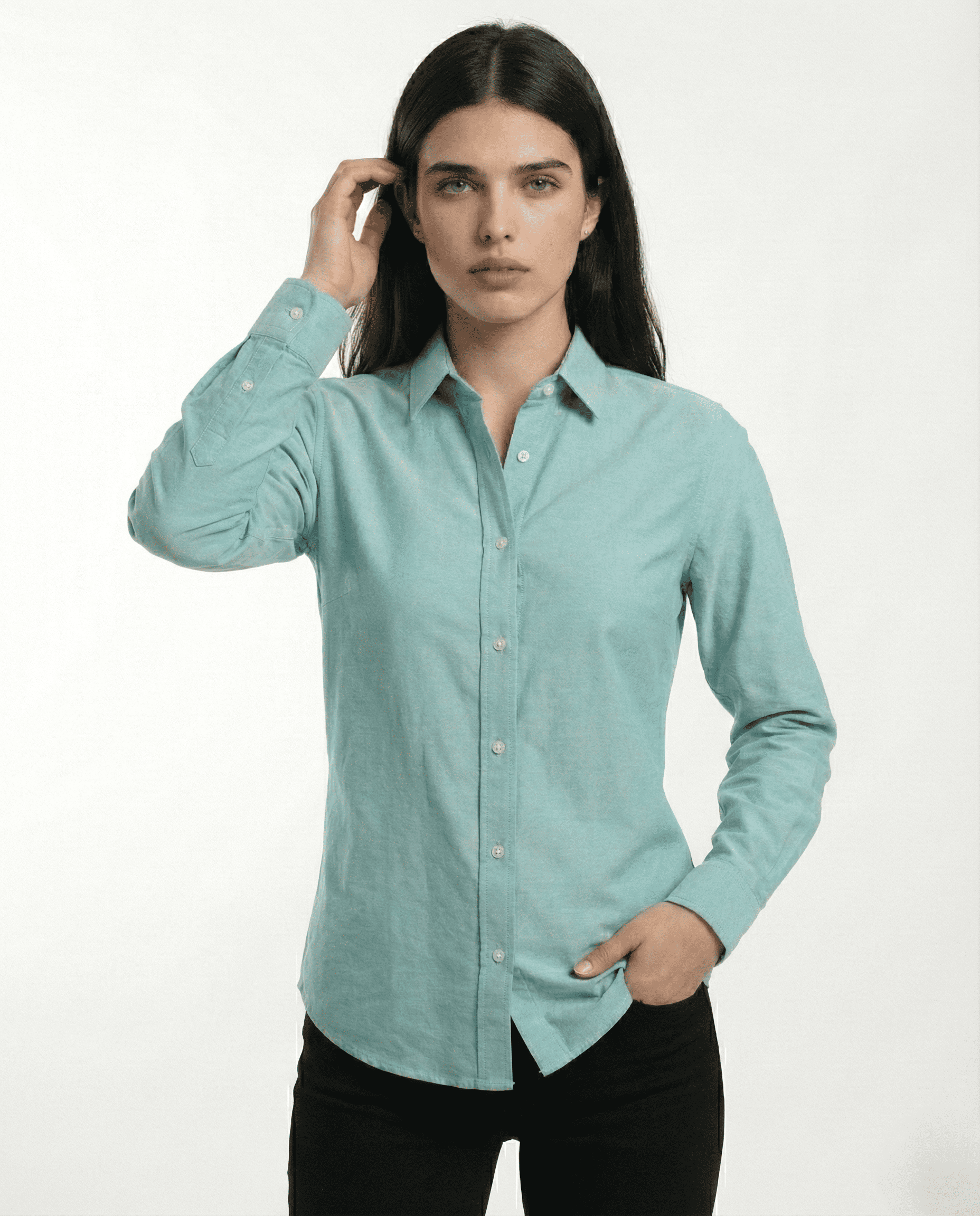 Camisa Dama oxford Verde manga larga