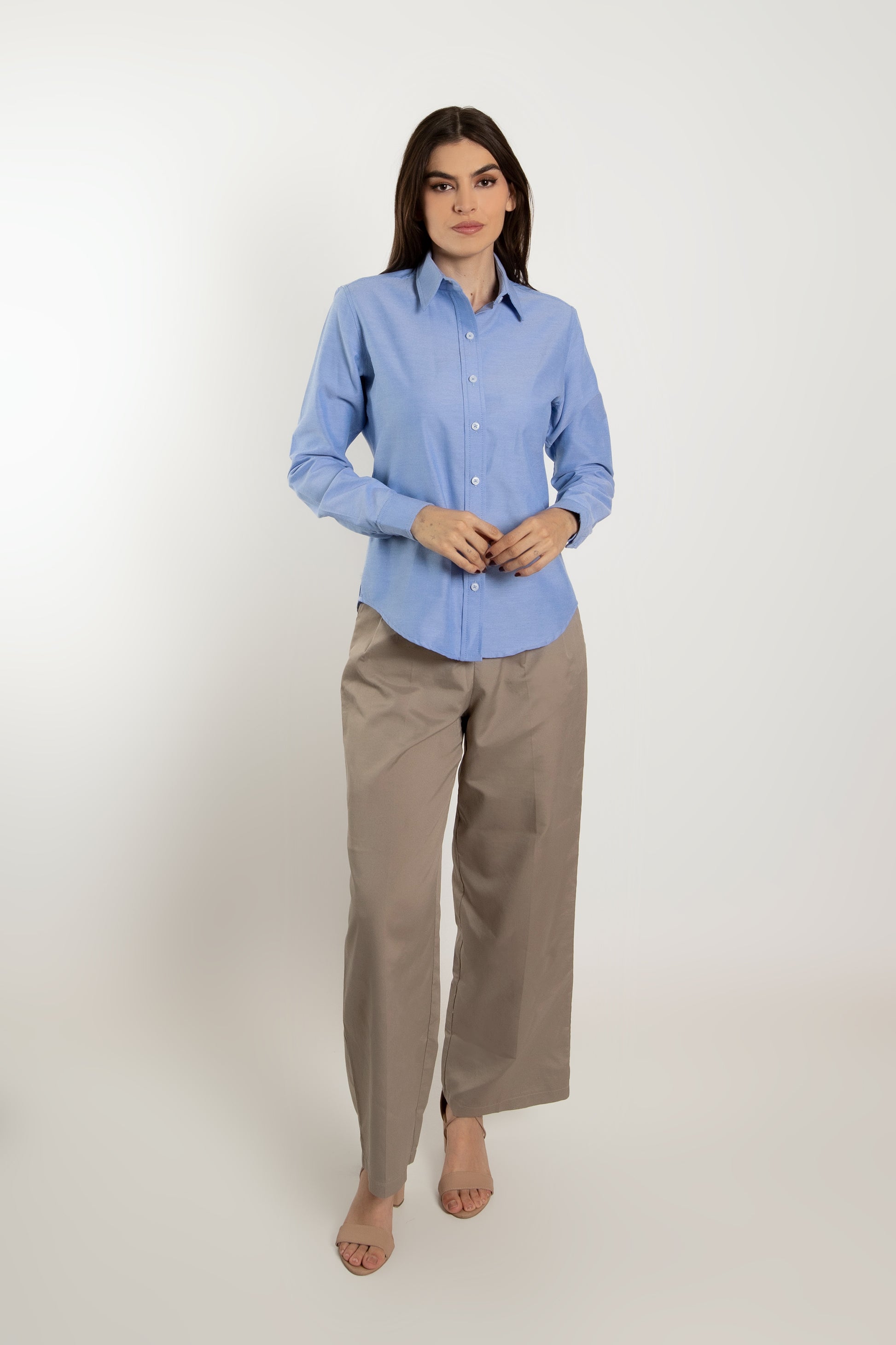 Camisa Dama oxford Marino manga larga