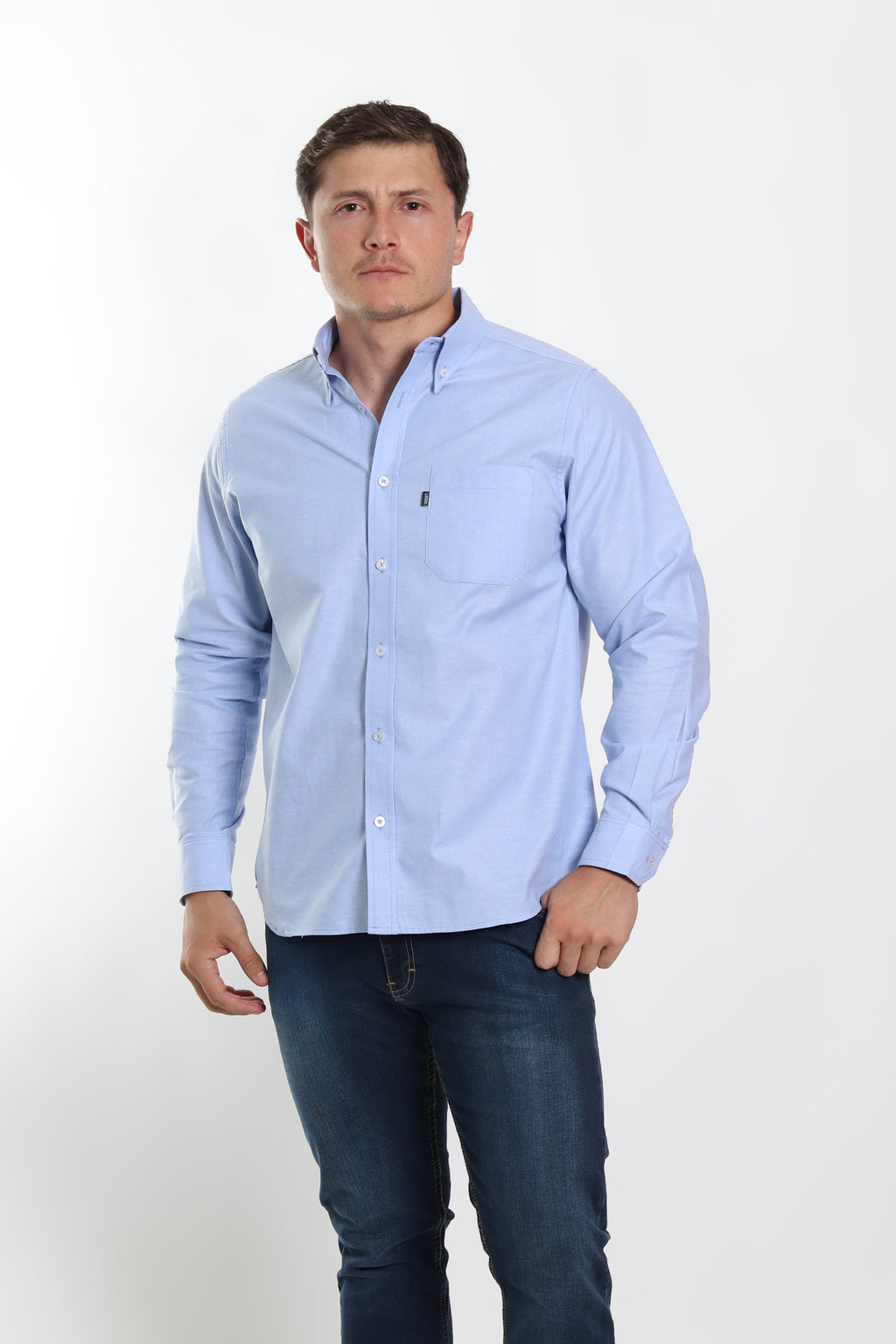 Camisa caballero oxford azul marino manga larga