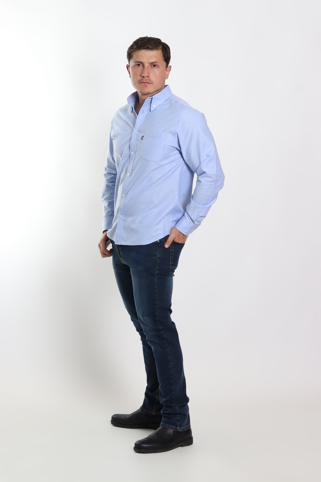 Camisa caballero oxford azul marino manga larga