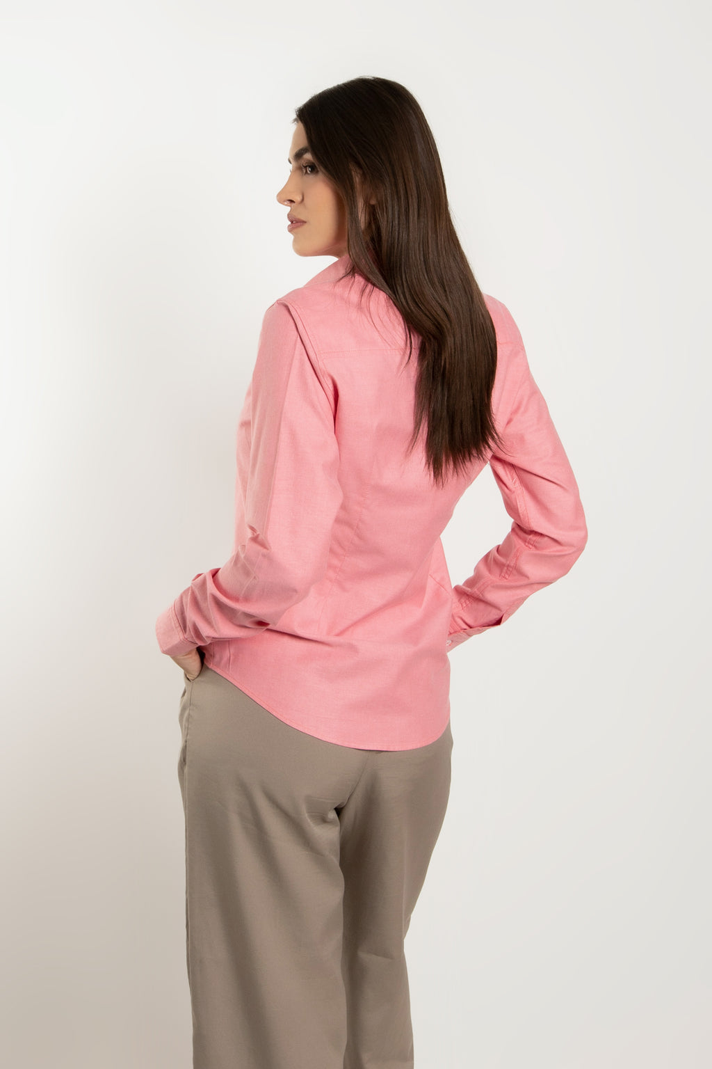 Camisa Dama oxford Coral manga larga