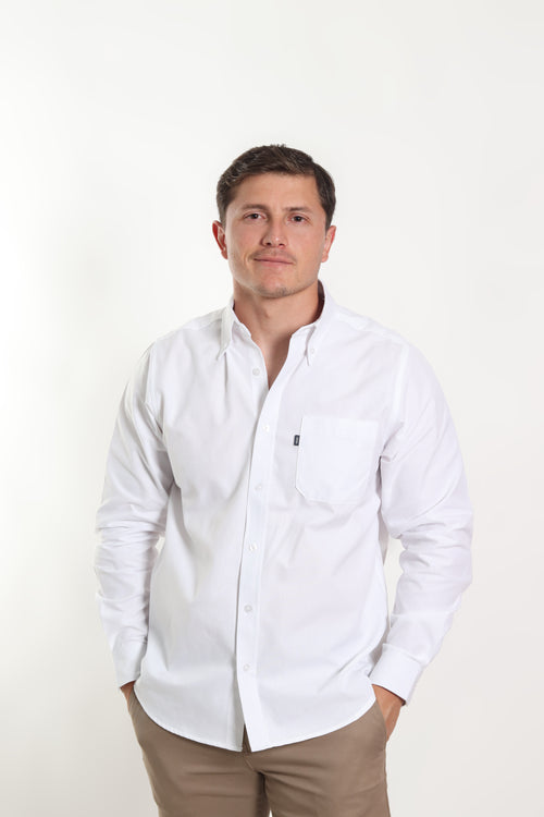 Camisa caballero oxford blanca manga larga