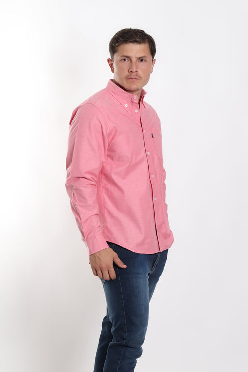 Camisa caballero oxford coral manga larga