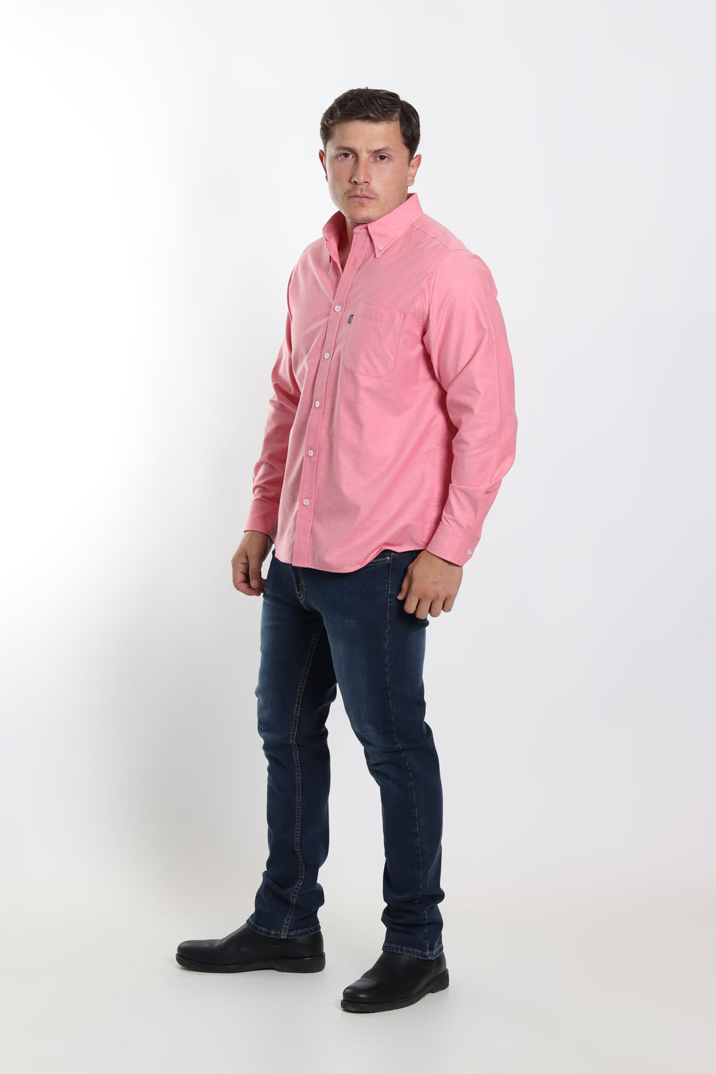 Camisa caballero oxford coral manga larga