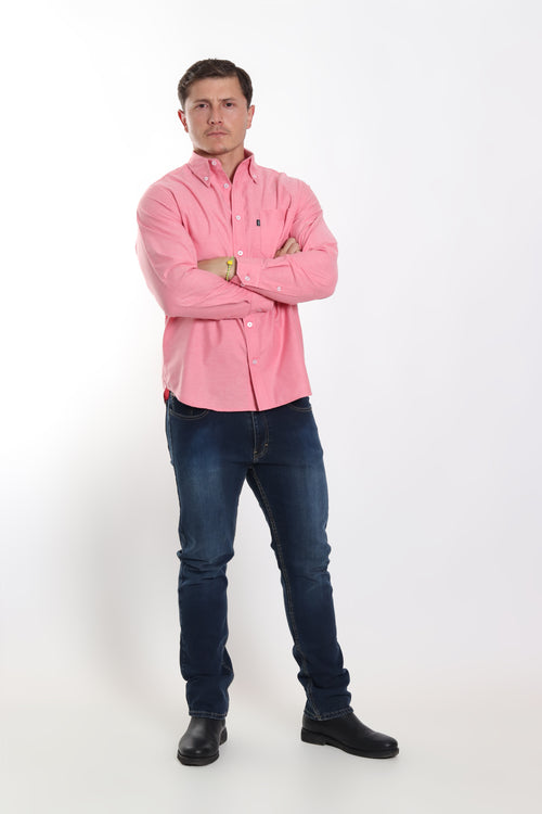 Camisa caballero oxford coral manga larga