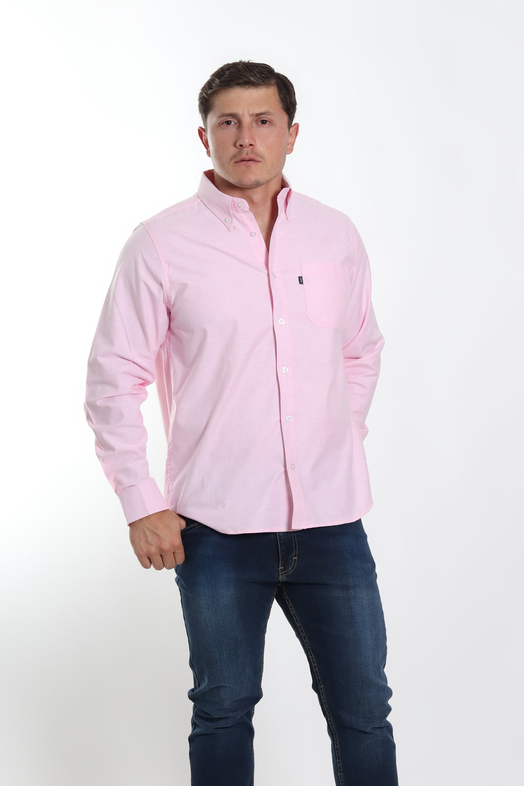 Camisa caballero oxford rosa manga larga