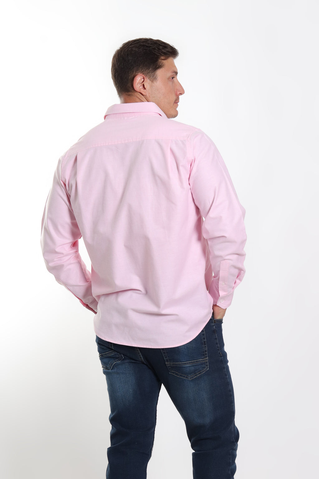 Camisa caballero oxford rosa manga larga