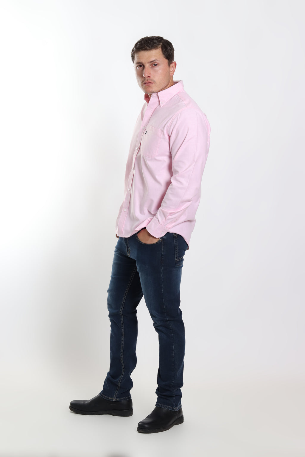 Camisa caballero oxford rosa manga larga