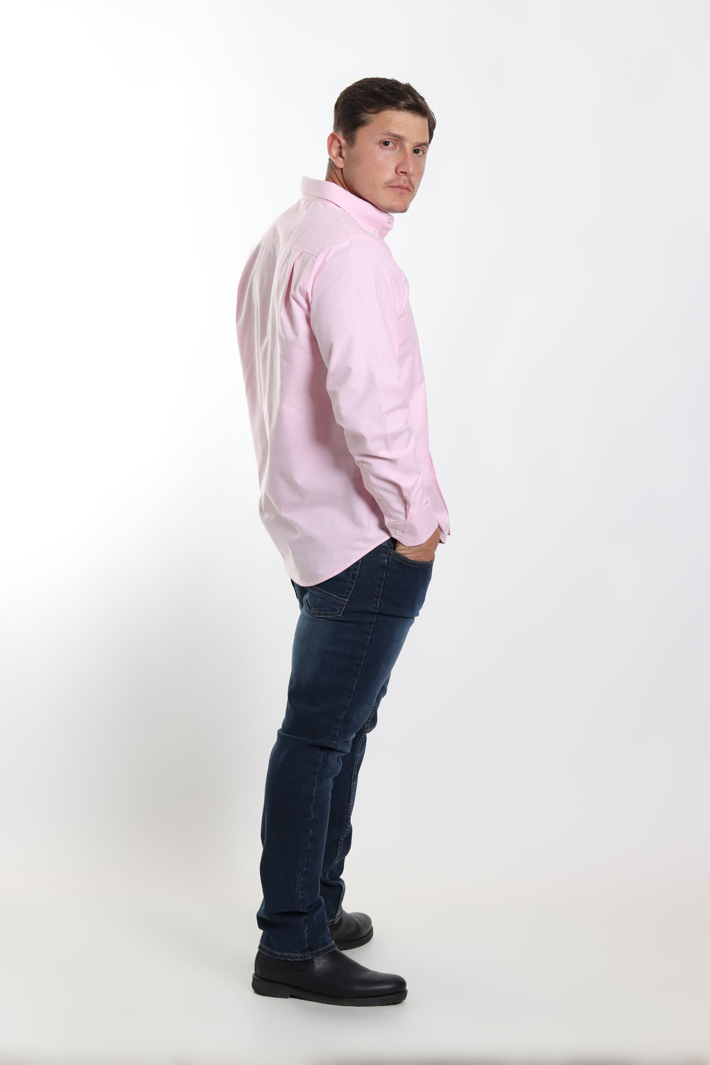 Camisa caballero oxford rosa manga larga