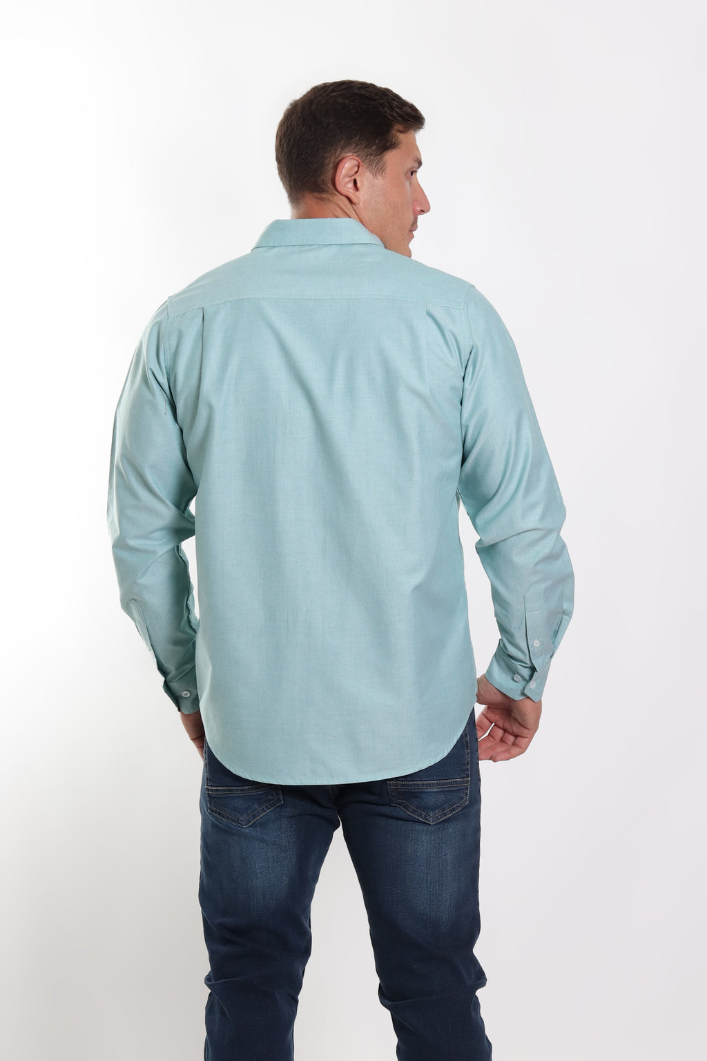 Camisa caballero oxford verde manga larga
